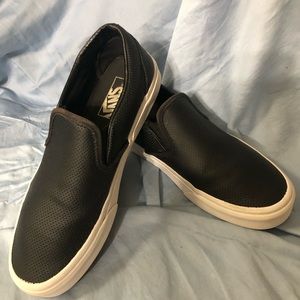 Vans 721356 Slip On Black Perforated Leather Men’s 6.5 Women’s 8 Unisex